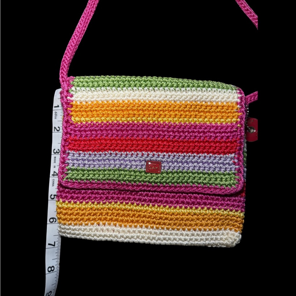 The Sak Colorful Striped Crochet Shoulder Bag with Red/Silver‎ Bag Charm - Picture 4 of 5